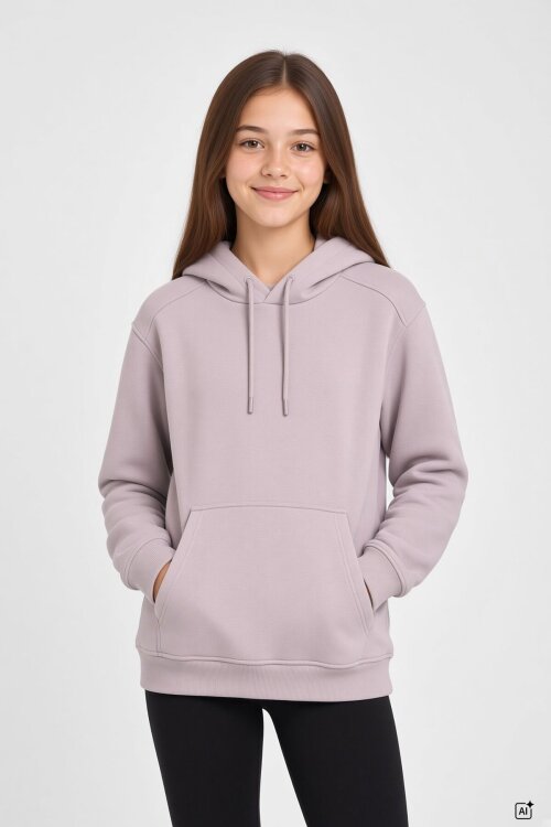 Gül Kurusu Kız Çocuk Kanguru Cepli Şardonlu Kapüşonlu Sweatshirt 24690