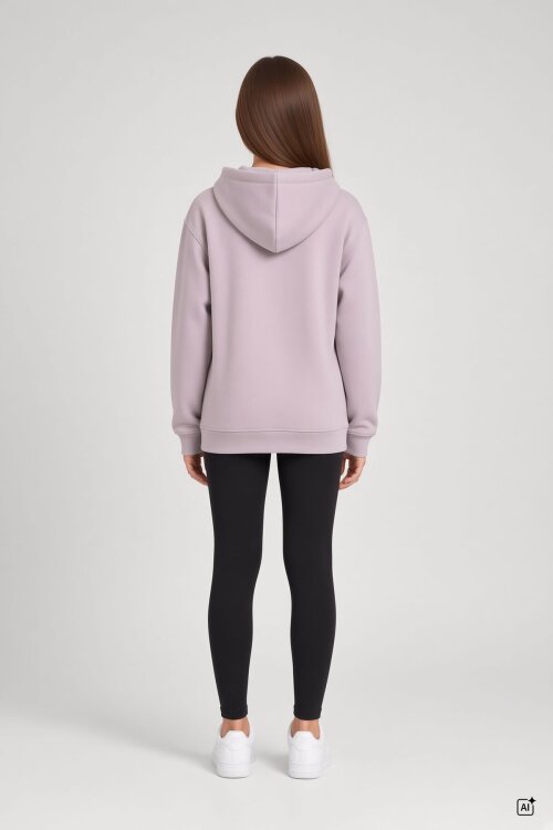 Gül Kurusu Kız Çocuk Kanguru Cepli Şardonlu Kapüşonlu Sweatshirt 24690