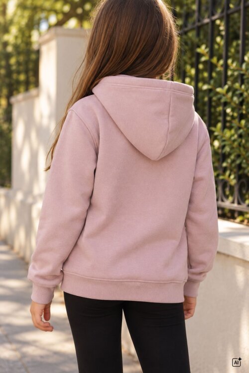 Gül Kurusu Kız Çocuk New York Baskılı 3 İplik Kapüşonlu Sweatshirt 24993