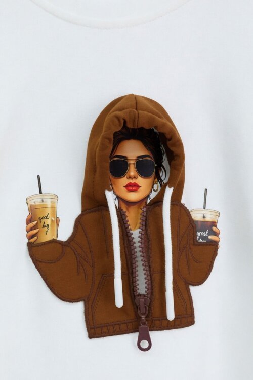 Kahve Kız Çocuk Hoodie Detaylı Sweatshirt Geniş Paça Eşofman Takımı 24782