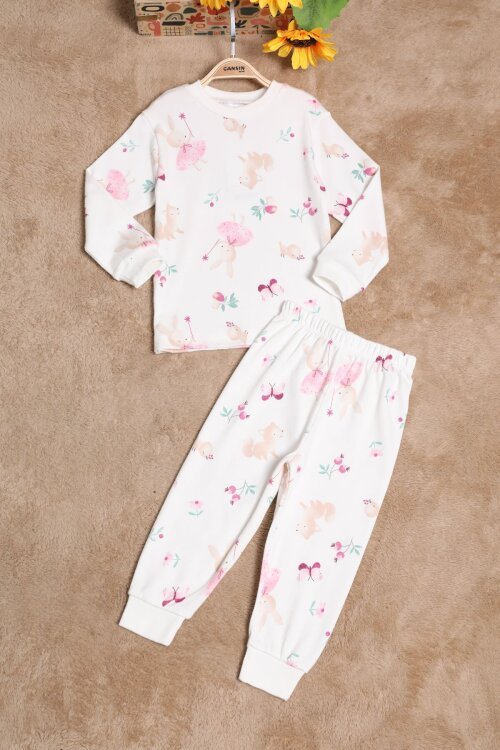 Kız Çocuk Ekru Karakter Baskılı Pijama Takımı 25041