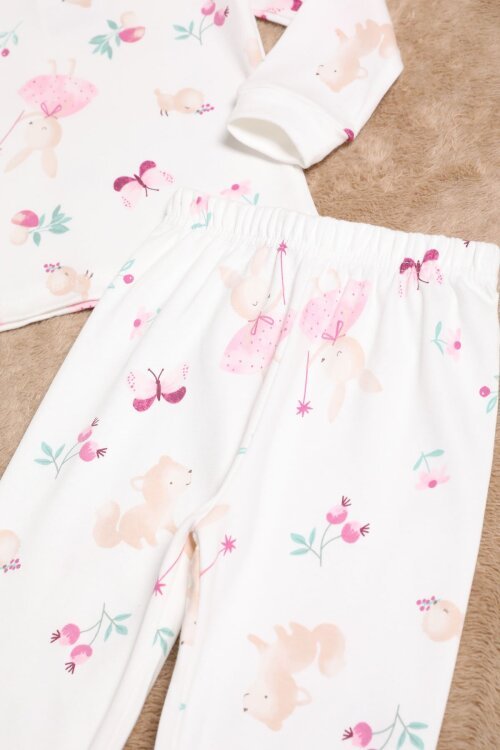Kız Çocuk Ekru Karakter Baskılı Pijama Takımı 25041