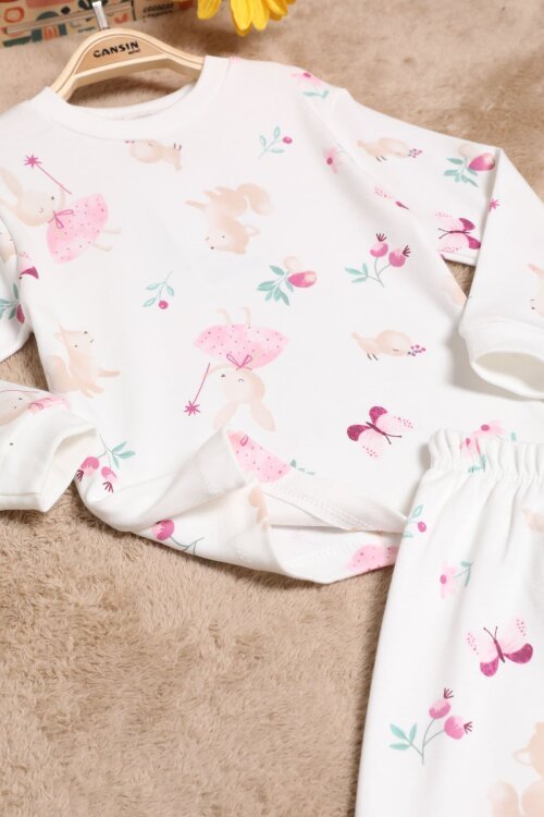 Kız Çocuk Ekru Karakter Baskılı Pijama Takımı 25041