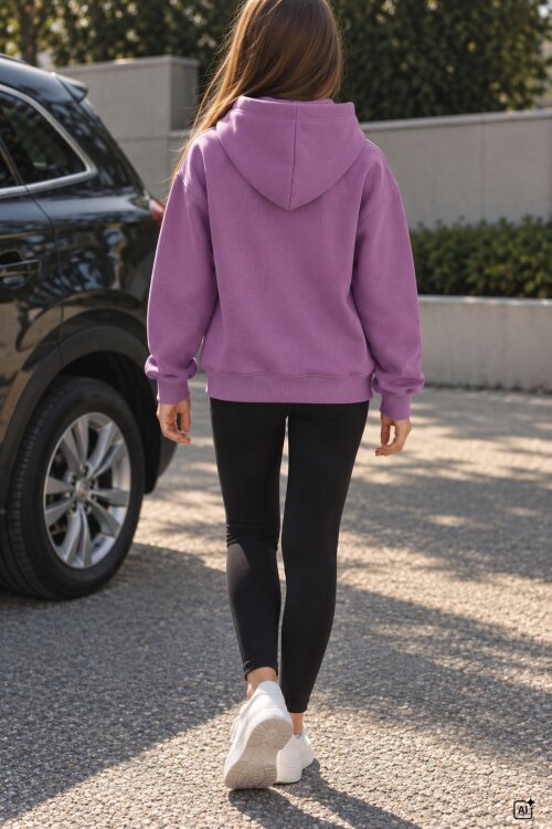Lila Kız Çocuk New York Baskılı 3 İplik Kapüşonlu Sweatshirt 24992