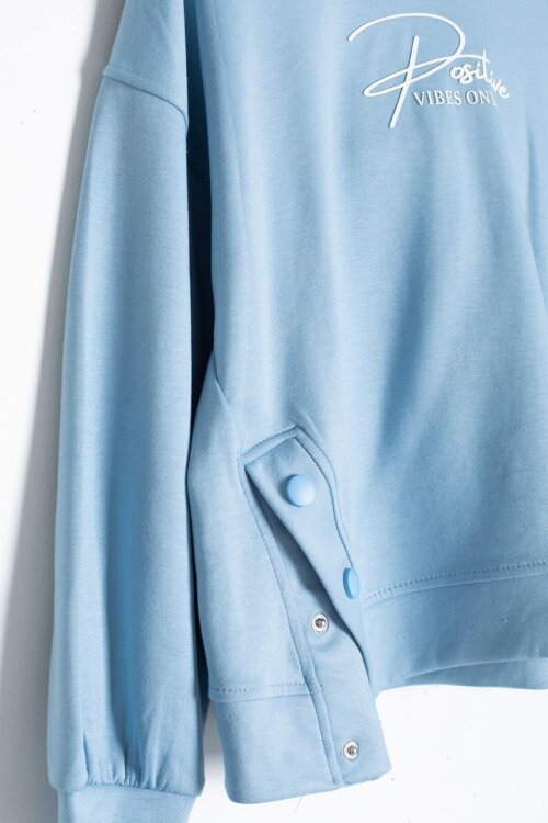 Mavi Kız Çocuk Çıtçıt Detaylı Kabartmalı Sweatshirt Geniş Paça 2li Eşofman Takımı 24763