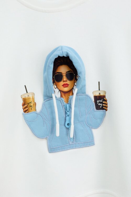 Mavi Kız Çocuk Hoodie Detaylı Sweatshirt Geniş Paça Eşofman Takımı 24780