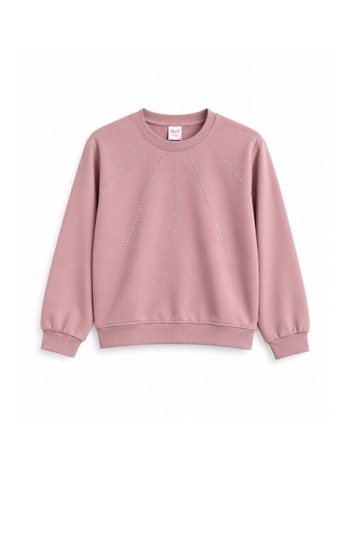 Pembe Kız Çocuk Geniş Paça Pantolonlu Taş Detaylı Badili Eşofman Takımı 24951