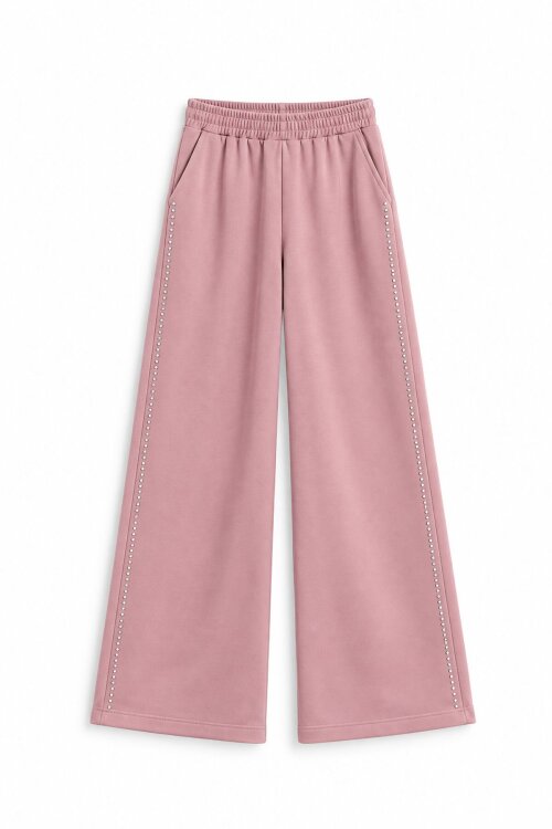 Pembe Kız Çocuk Geniş Paça Pantolonlu Taş Detaylı Badili Eşofman Takımı 24951