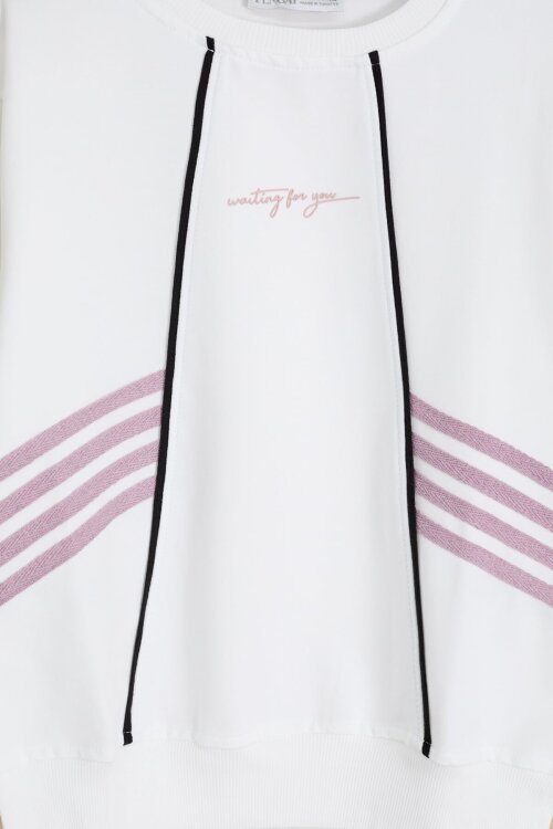 Pembe Kız Çocuk Şeritli Sweatshirt Geniş Paça Eşofman Takımı  24681