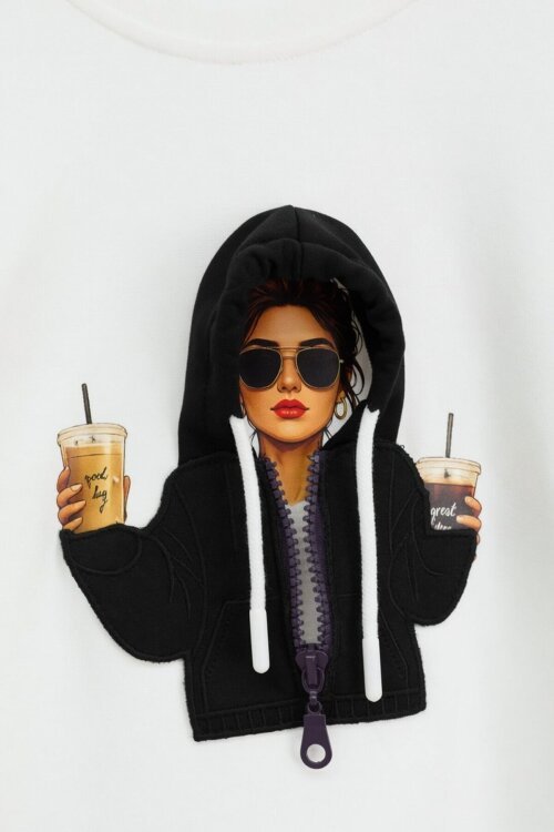 Siyah Kız Çocuk Hoodie Detaylı Sweatshirt Geniş Paça Eşofman Takımı 24779