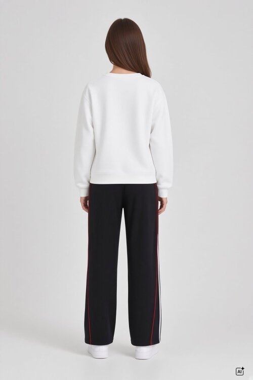 Siyah Kız Çocuk Şeritli Sweatshirt Geniş Paça Eşofman Takımı  24680