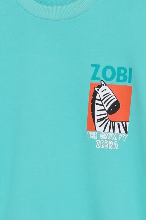 Turkuaz Erkek Çocuk Zebra Baskılı Badili Kare Pantolonlu 2li Takım 25095