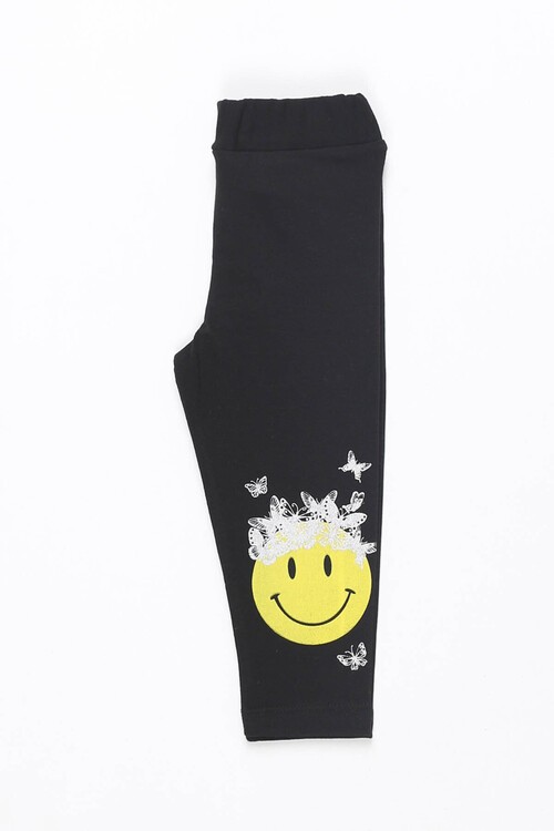 Kız Çocuk Gülen Yüz Baskılı Tayt 1-8 Yaş 13648