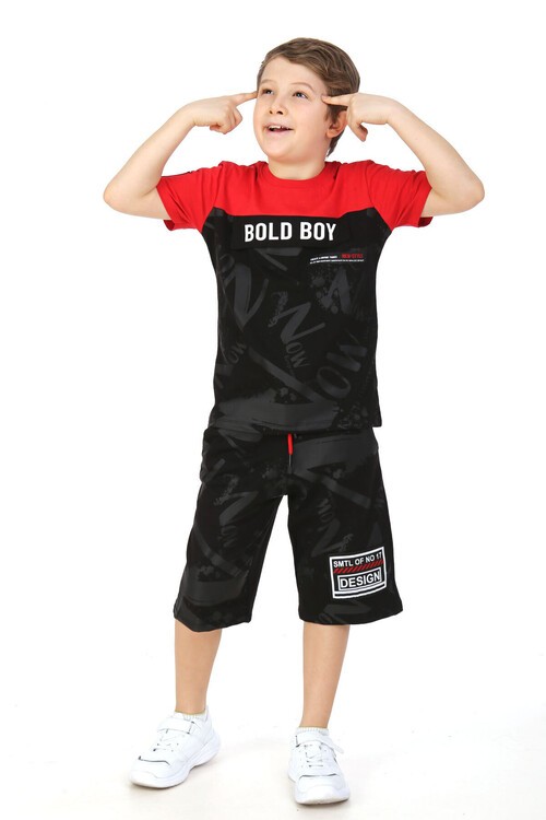 Erkek Çocuk Bold Boy Yazı Baskılı Şortlu Takım 14071
