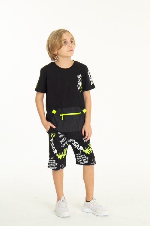 Erkek Çocuk Fermuarlı Kanguru Cepli Şortlu Takım 14097