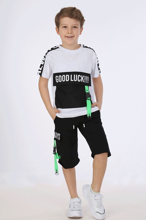 Erkek Çocuk Good Luck Yazı Baskılı Şortlu Takım 14103