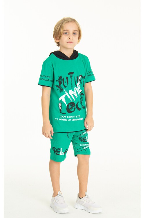 Erkek Çocuk Kapüşonlu Şortlu Takım 4-14 Yaş 14008