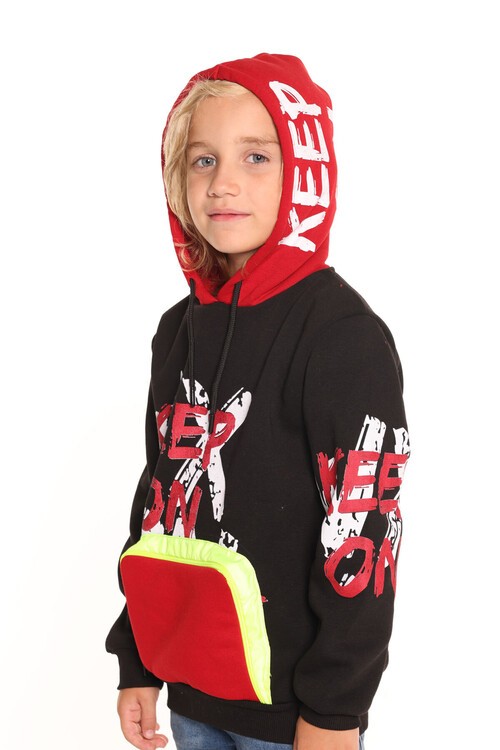 Erkek Çocuk Keep On Yazı Baskılı Kapşonlu Sweatshirt 14137