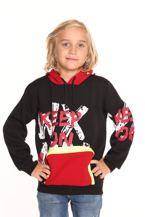 Erkek Çocuk Keep On Yazı Baskılı Kapşonlu Sweatshirt 14137