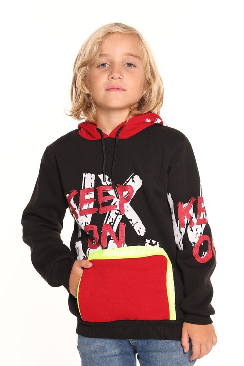 Erkek Çocuk Keep On Yazı Baskılı Kapşonlu Sweatshirt 14137