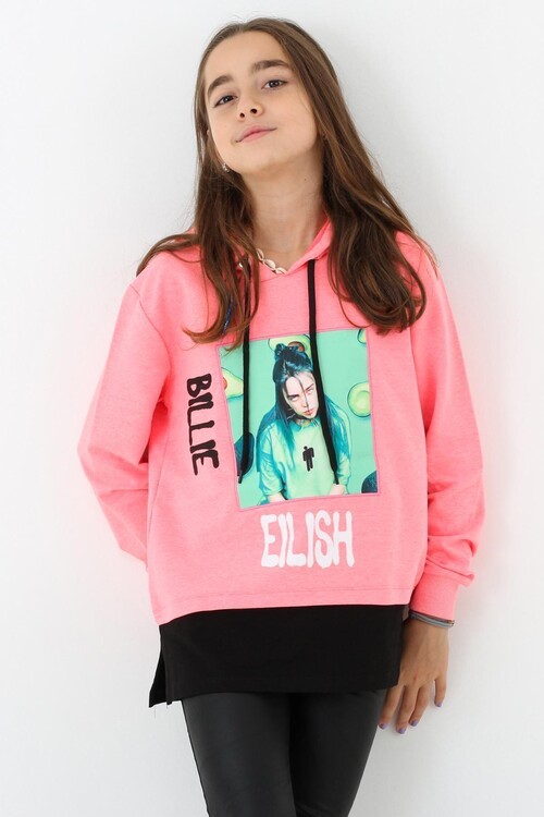 Kız Çocuk  Baskılı Kapşonlu Sweatshirt 9-14 Yaş 13993