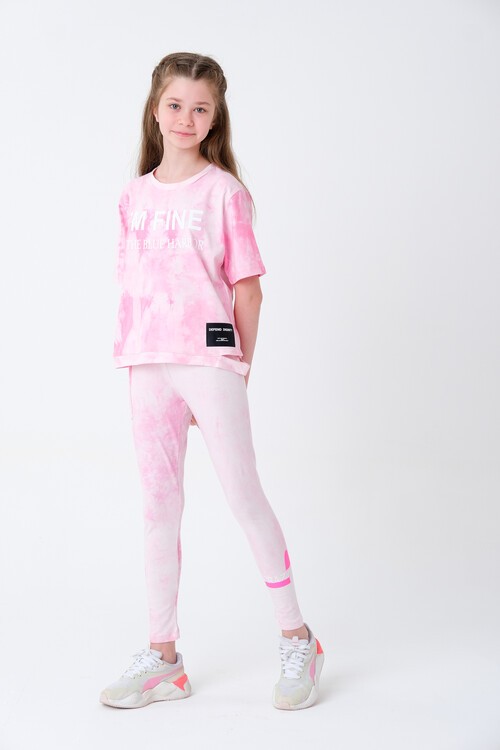 Kız Çocuk Batik Desenli Taytlı Takım 7-14 Yaş 13845