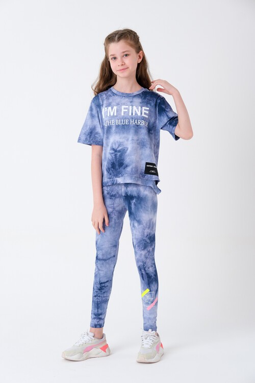 Kız Çocuk Batik Desenli Taytlı Takım 7-14 Yaş 13845