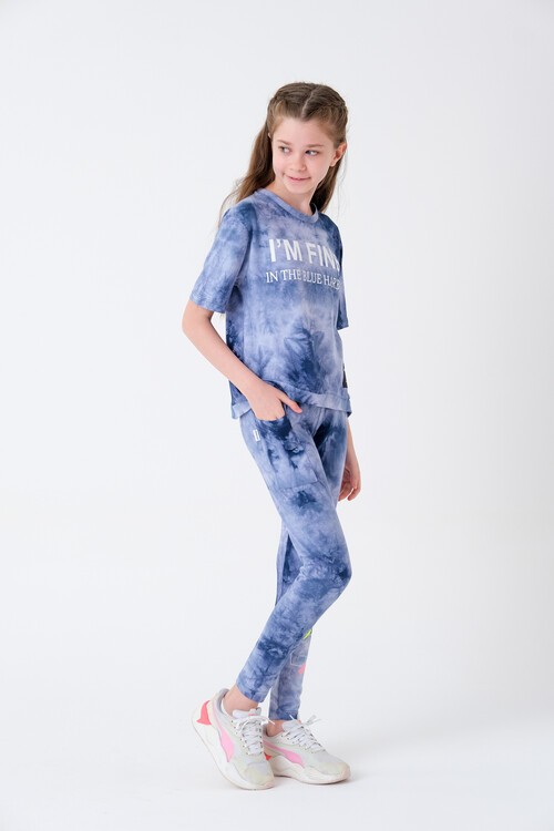 Kız Çocuk Batik Desenli Taytlı Takım 7-14 Yaş 13845