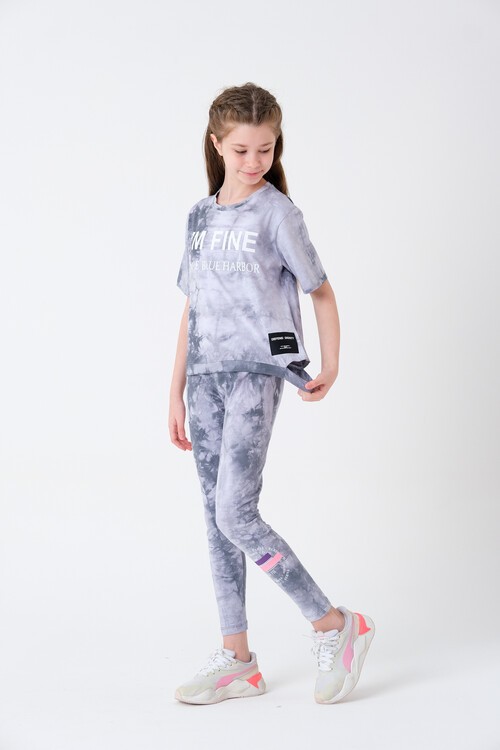 Kız Çocuk Batik Desenli Taytlı Takım 7-14 Yaş 13845