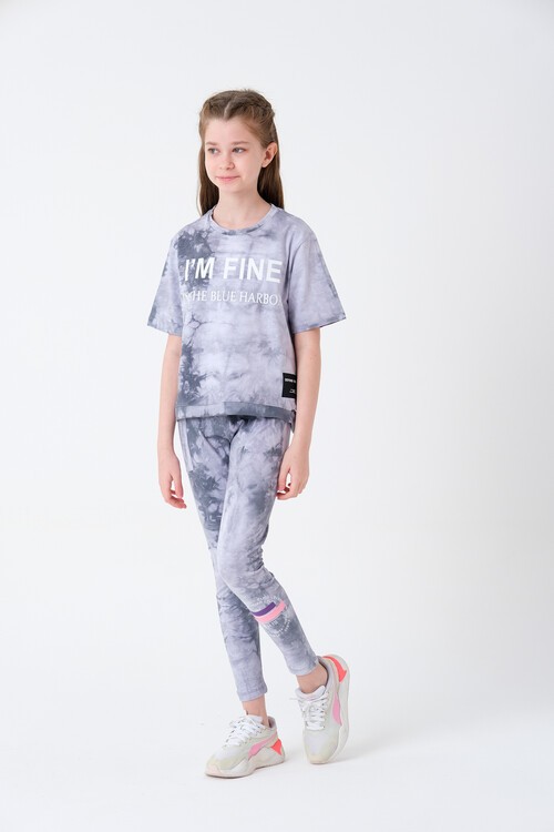 Kız Çocuk Batik Desenli Taytlı Takım 7-14 Yaş 13845