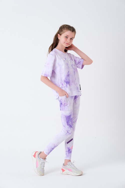 Kız Çocuk Batik Desenli Taytlı Takım 7-14 Yaş 13845