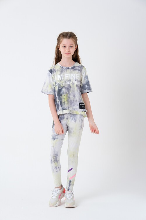 Kız Çocuk Batik Desenli Taytlı Takım 7-14 Yaş 13845