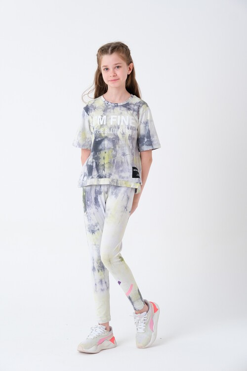 Kız Çocuk Batik Desenli Taytlı Takım 7-14 Yaş 13845