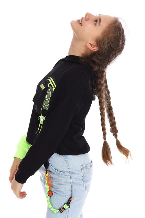 Kız Çocuk Cep Detaylı Kapşonlu Sweatshirt 10-15 Yaş 14161