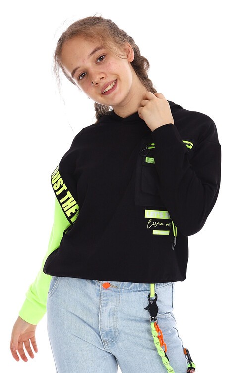 Kız Çocuk Cep Detaylı Kapşonlu Sweatshirt 10-15 Yaş 14161
