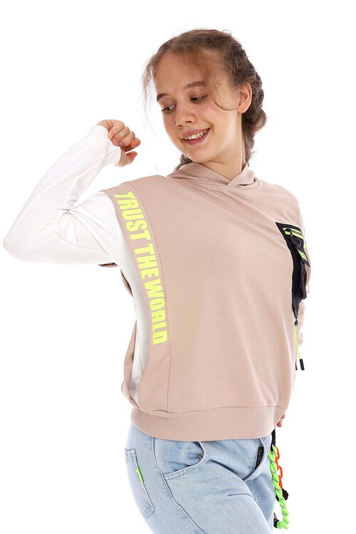 Kız Çocuk Cep Detaylı Kapşonlu Sweatshirt 10-15 Yaş 14161