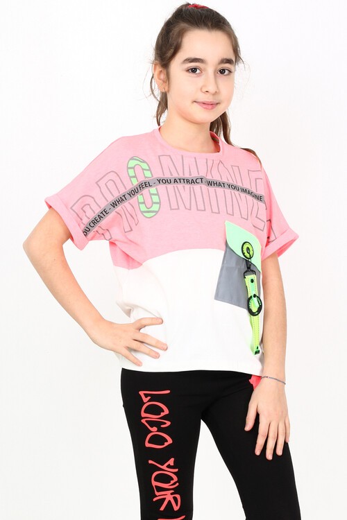 Kız Çocuk Cepli Tshirt 10-15 Yaş 14051