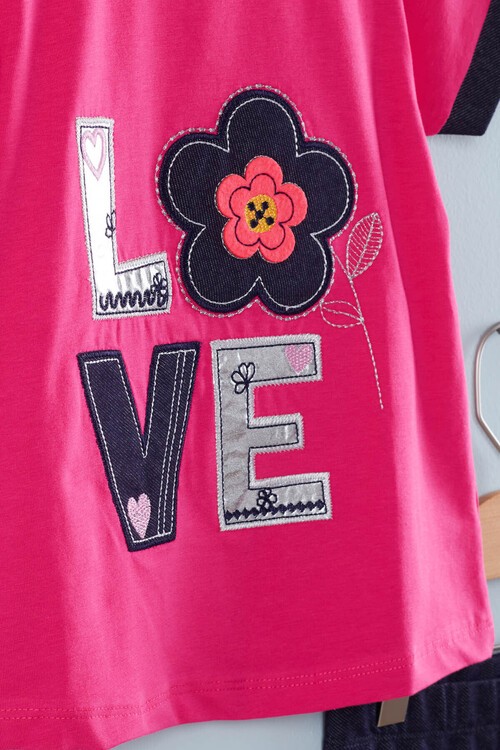 Kız Çocuk Çiçek Nakışlı Kaprili Takım 2-9 Yaş 13938