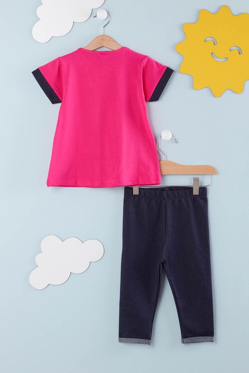 Kız Çocuk Çiçek Nakışlı Kaprili Takım 2-9 Yaş 13938