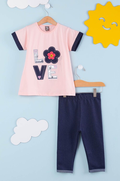 Kız Çocuk Çiçek Nakışlı Kaprili Takım 2-9 Yaş 13938