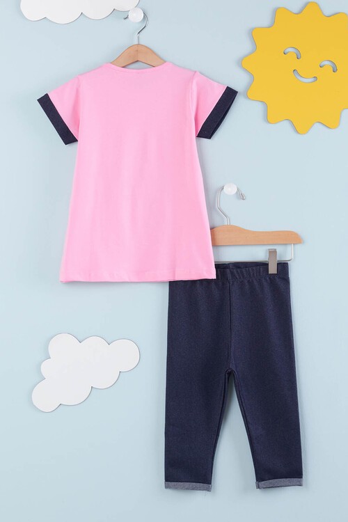 Kız Çocuk Çiçek Nakışlı Kaprili Takım 2-9 Yaş 13938