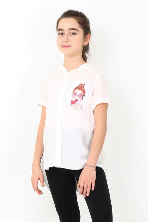 Kız Çocuk Digital Baskılı Gömlek 8-14 Yaş 13930