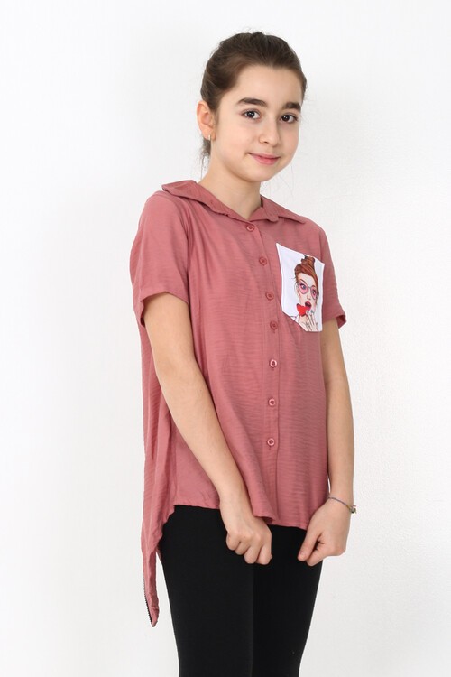 Kız Çocuk Digital Baskılı Gömlek 8-14 Yaş 13930