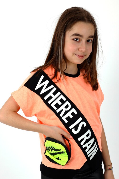 Kız Çocuk Garnili Yarasa Kol Tshirt 10-15 Yaş 13982