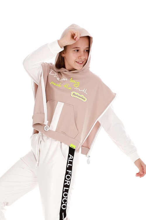 Kız Çocuk Kapşonlu Bodyli Sweatshirt 10-15 14153