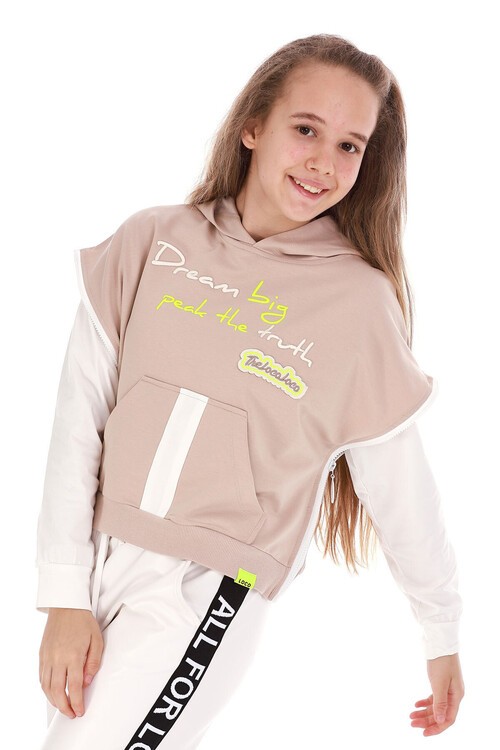 Kız Çocuk Kapşonlu Bodyli Sweatshirt 10-15 14153