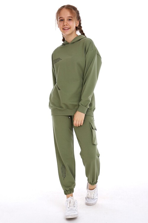 Kız Çocuk Kapşonlu Kargo Cepli Takım 10-5 Yaş 14169