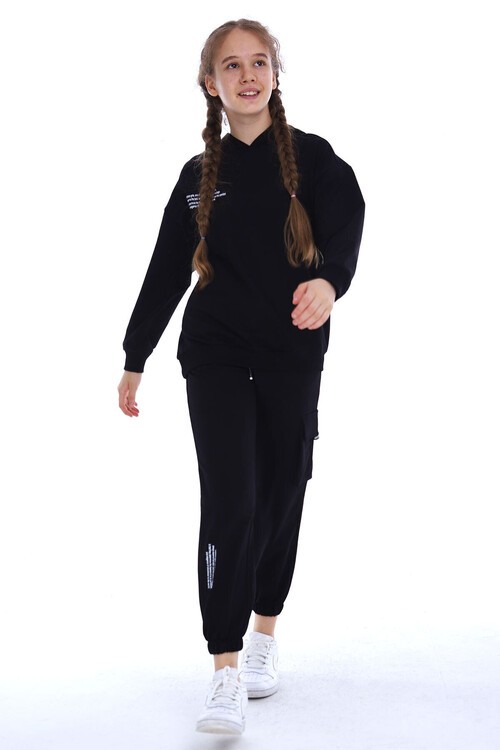 Kız Çocuk Kapşonlu Kargo Cepli Takım 10-5 Yaş 14169