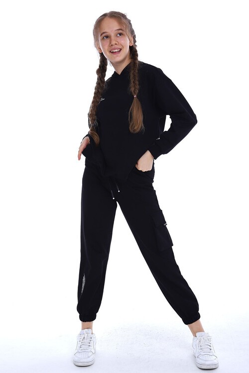 Kız Çocuk Kapşonlu Kargo Cepli Takım 10-5 Yaş 14169