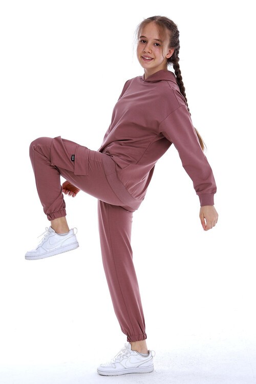 Kız Çocuk Kapşonlu Kargo Cepli Takım 10-5 Yaş 14169